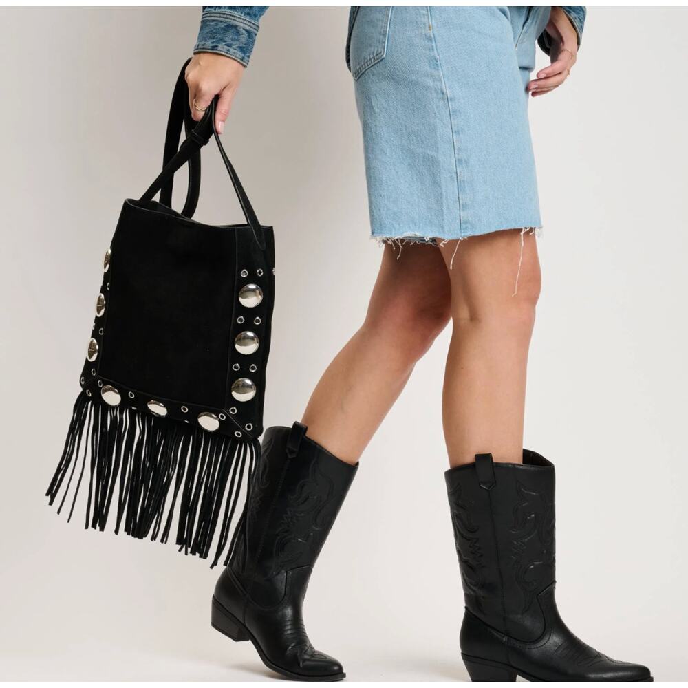 Moda Luxe Courtney Fringe Forward Crossbody BLACK NWT - Picture 5 of 12